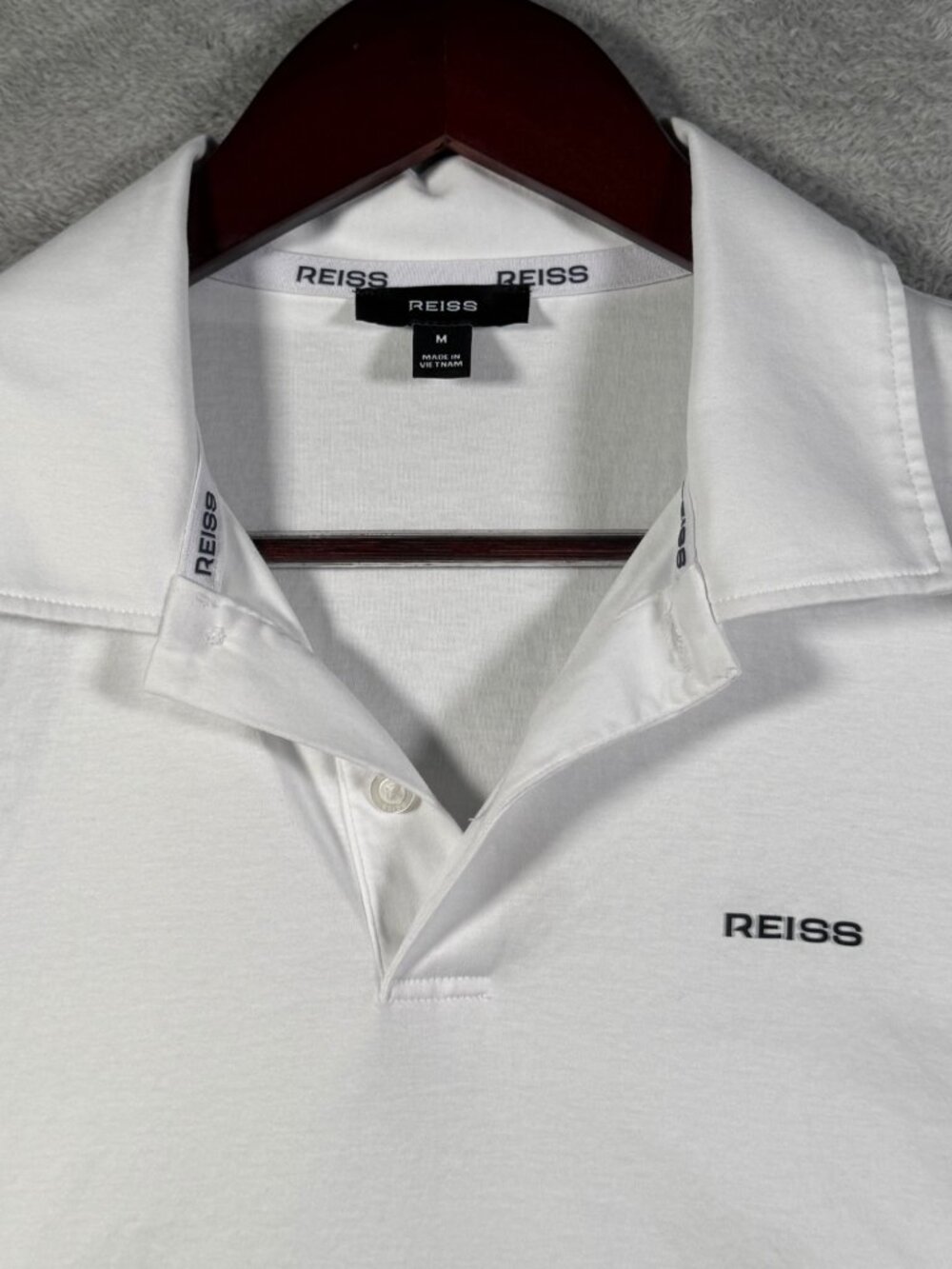 Reiss Polo Shirt Mens M White Tello Short Sleeve Cotton Golf Casual Logo Solid